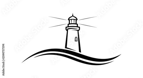 Lighthouse logo with waves, minimalist, vector illustration, simple, iconic symbol