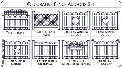 Bild auf Leinwand Decorative fence add on elements and toppers with unique designs for garden and outdoor use
