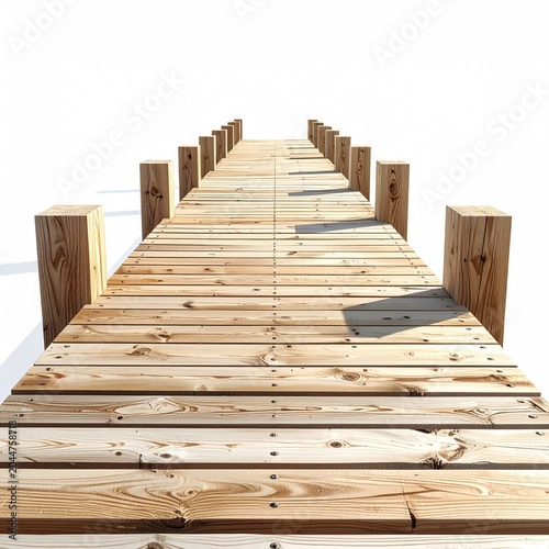 Wooden pier extending into infinity, with clear sky and light