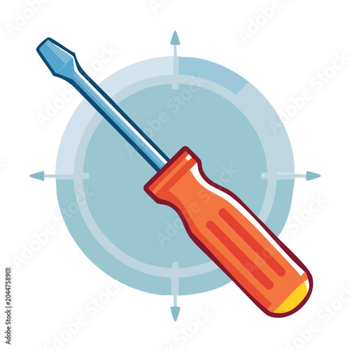 Flat design illustration of a screwdriver with a target background
