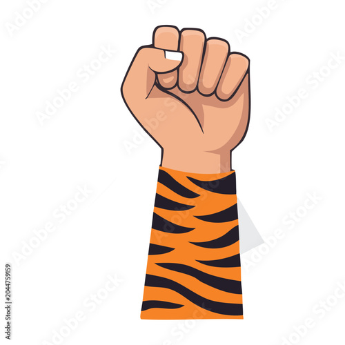 Raised fist with tiger stripes pattern