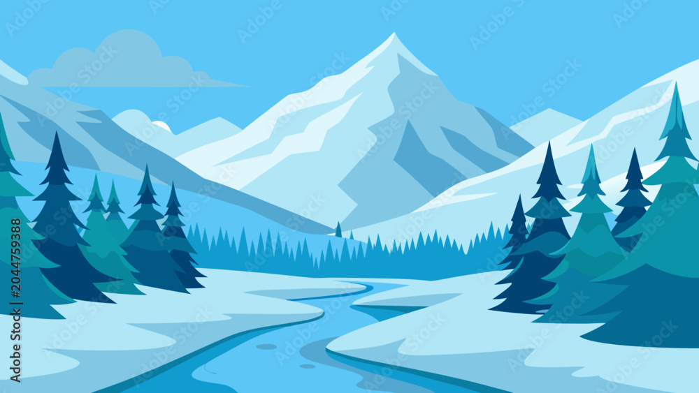 Fototapeta premium Snowy Evergreen Forest Winter Vector