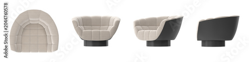 Tableau sur toile Modern upholstered armchair with a swivel base and quilted seat in neutral tones