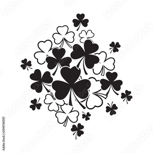 Obraz na płótnie Shamrock cluster vector illustration with black silhouettes and outlines for Sai