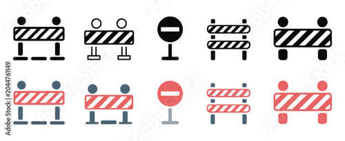 Foto Road Construction Barrier Icon Set featuring traffic barricade and no entry sign