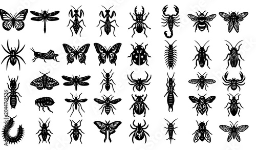Fotografía Gothic Insect Silhouette Vector Pack for Tattoo Horror Logo and T Shirt Designs