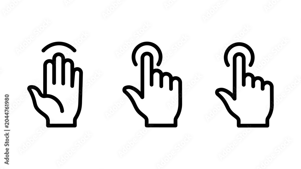 Fototapeta premium Gesture control and touch screen interaction symbols with interface interaction technology navigation software application touchscreen operation electronics