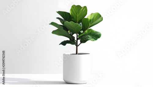 Lush green leafy plant in a simple white pot on a white surface