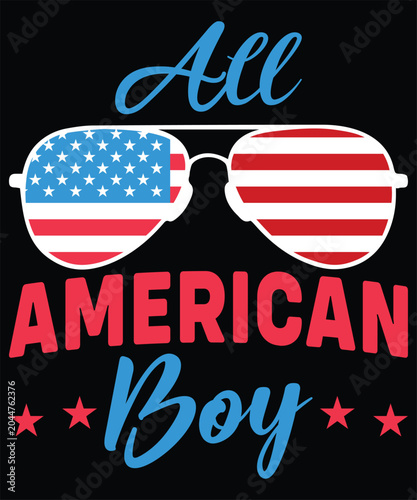 All American Boy 4th of July patriotic sunglasses t-shirt design