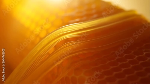 Honeycomb Extraction Scene with Golden Light and Intricate Details Featuring Macro, Close-Up, Texture with Natural and Organic Elements for Bees
