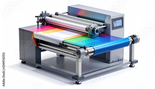 Industrial printing machine with rainbow color pattern on paper roll