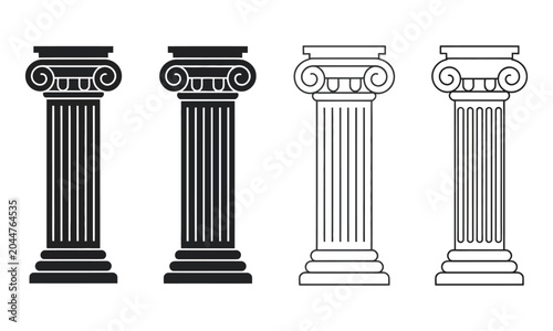 Bild auf Leinwand Classical Ionic Columns Vector Set with elegant architectural pillars, ancient c