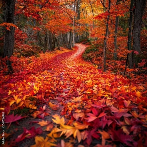 a winding forest path covered thickly in a carpet of brillia