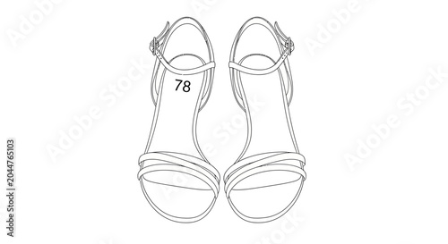 Konstfotografi Elegant Womens Sandals Sketch Drawing, Fashion Footwear Line Art