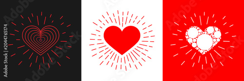 Heart icons with rays, diverse styles