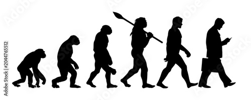 Human evolution steps: ape to businessman with smartphone
