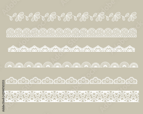 Set of lace pattern brushes. Tracery ribbons isolated on a background. Elements for decor scrapbooking wedding invitations and cards.
