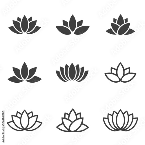 Lotus Flower Icons Set, Minimalist Vector Graphics Collection