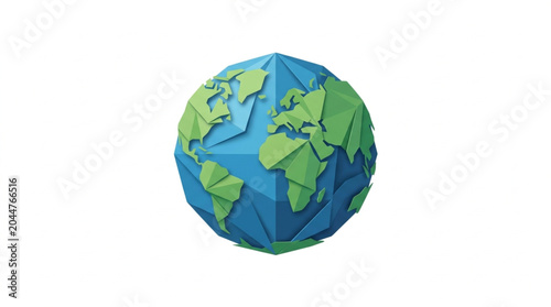 фотографія Origami Earth globe with continents in blue and green colors.