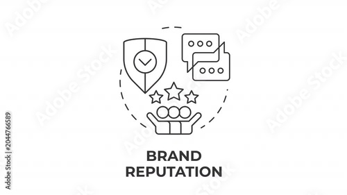 Brand reputation line concept icon animation. Organic customer loyalty. Community trust. Marketplace credibility metrics. Animated outline round motion graphic. Minimal HD video with alpha channel