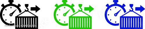 Photos Colorful icons of stopwatch and trash can with arrows, symbolizing time management, productivity, and waste disposal concepts in a modern graphic design