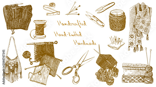 Canvastavla Hand drawn knitting and sewing elements set