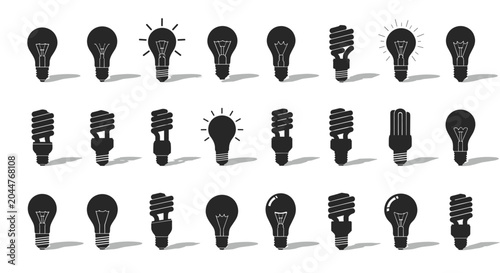 Extensive grid of light bulb icons and silhouettes showing different bulb types including incandescent, energy-saving, and led options.