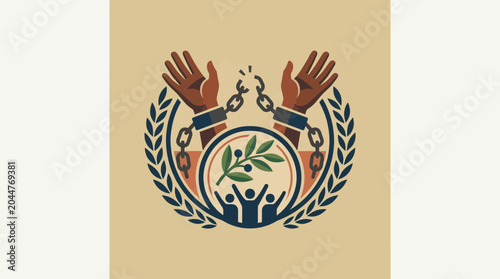 Tableau sur toile Freedom and Human Rights Symbol with Broken Chains and Olive Branch