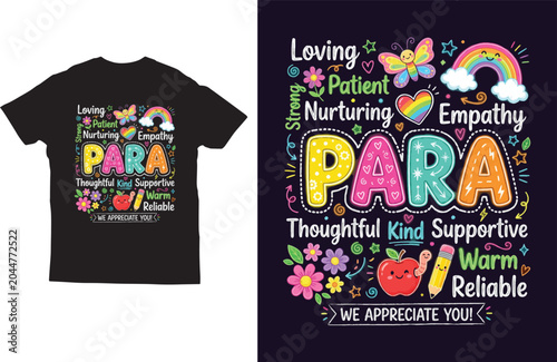 PARA Paraprofessional Appreciation T Shirt Design for School Support Staff