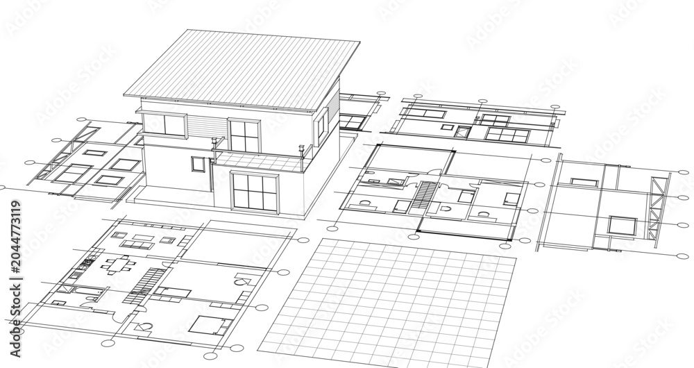 Fototapeta premium residential modern house plan project 3d
