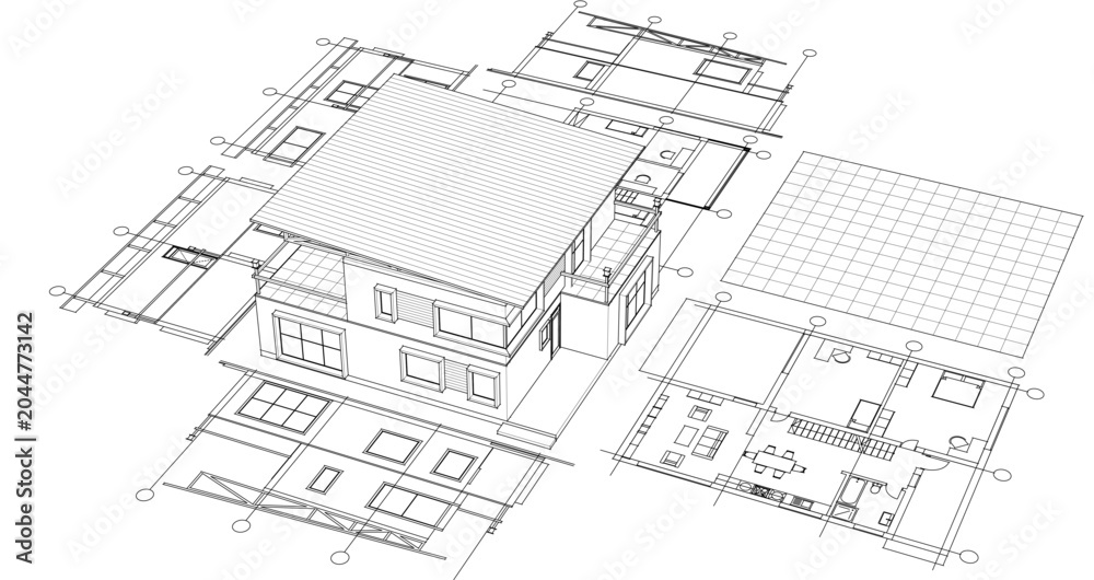 Fototapeta premium residential modern house plan project 3d
