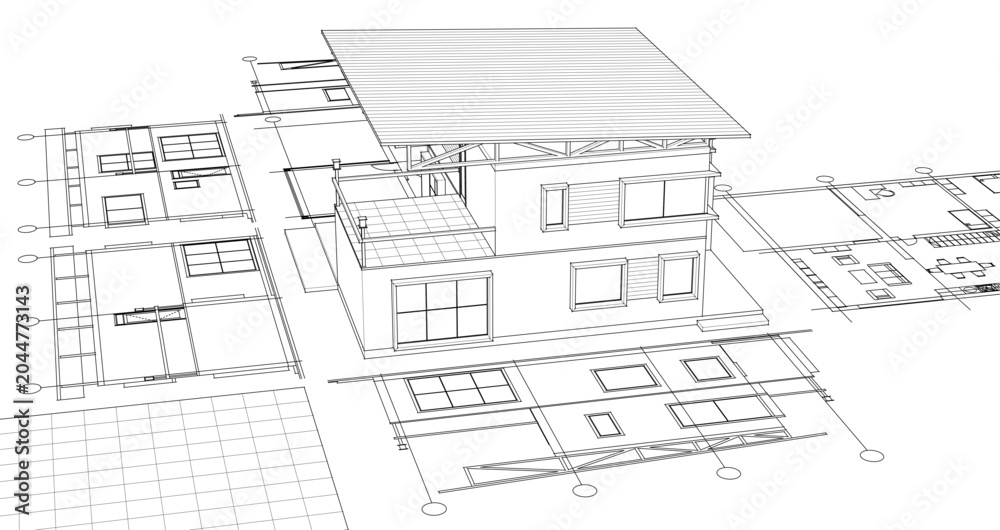 Fototapeta premium residential modern house plan project 3d