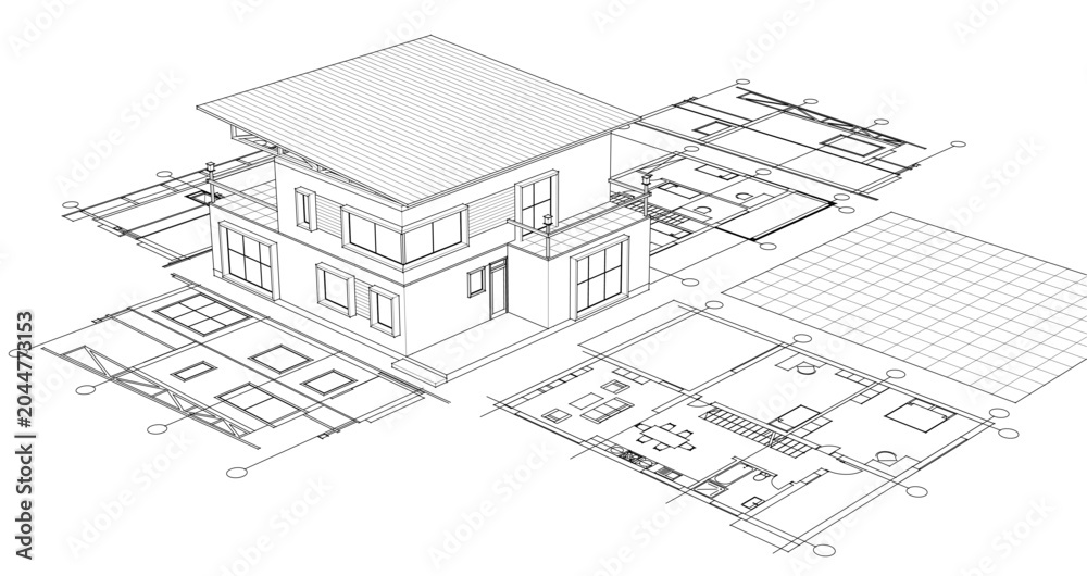 Fototapeta premium residential modern house plan project 3d