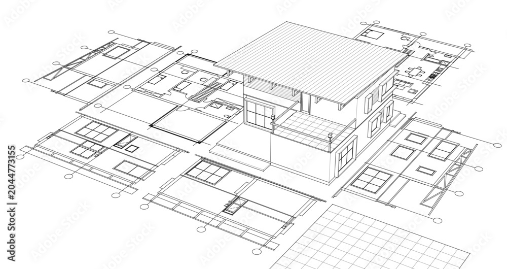 Fototapeta premium residential modern house plan project 3d