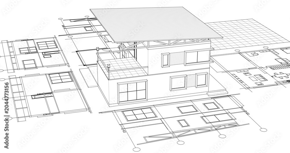 Fototapeta premium residential modern house plan project 3d
