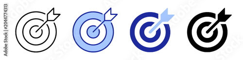 Target icons with an arrow hitting bullseye, set.