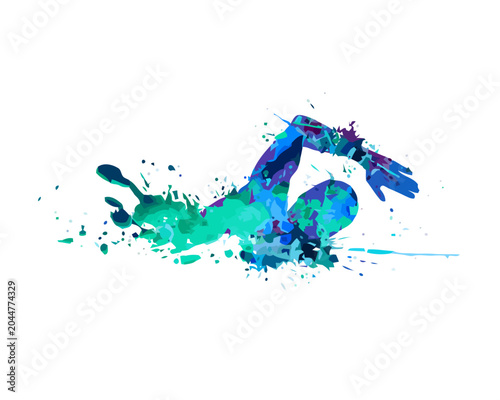 Swimmer splashing in watercolor, dynamic sport art