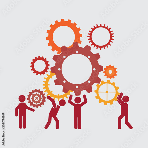 Teamwork builds success with gears, collaboration concept
