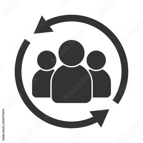 Teamwork icon with circular arrows, diversity concept