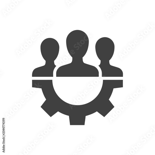 Teamwork icon with gear, collaboration concept