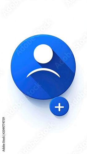 Blue circle user icon with a plus sign, casting a long shadow
