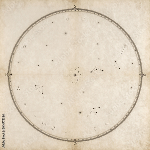17th Century Celestial Star Chart with Mythological Constellations and Zodiac Signs