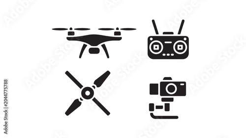 Drone and Camera Icons for Aerial Photography and Technology