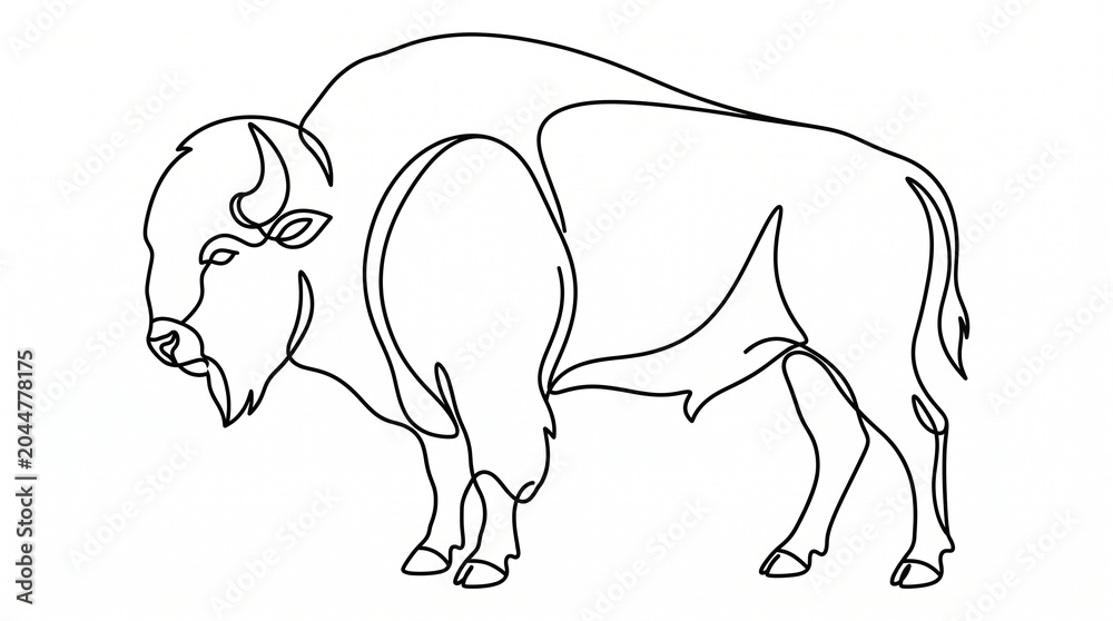 Fototapeta premium Modern Single Line American Bison Outline Vector Isolated on White Background. Elegant Continuous Line Bison Wildlife Animal Minimal Vector Drawing.