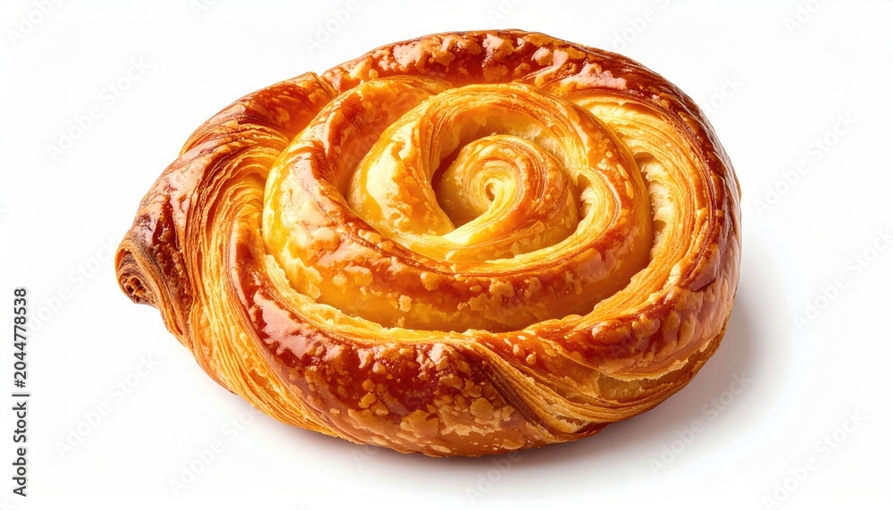 Fototapeta premium Golden spiral pastry with flaky layers and a glossy sheen