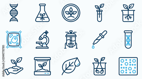 Tableau sur toile Agricultural Biotechnology and Plant Research Line Icon Set