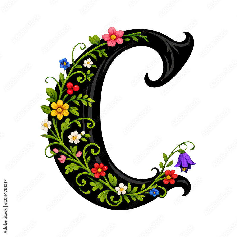 Naklejka premium PNG Floral letter C illustration