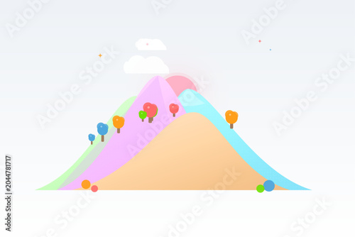 cute abstract mountain vector, playful shapes, soft rounded forms, colorful patterns, children's book illustration style