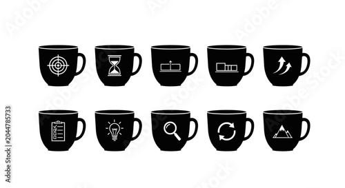 Business goal, time management, financial growth, task management, innovative idea, research, and refresh concept icons