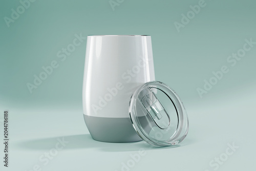 Bild auf Leinwand White painted vacuum insulated stainless steel travel tumbler with brushed metal